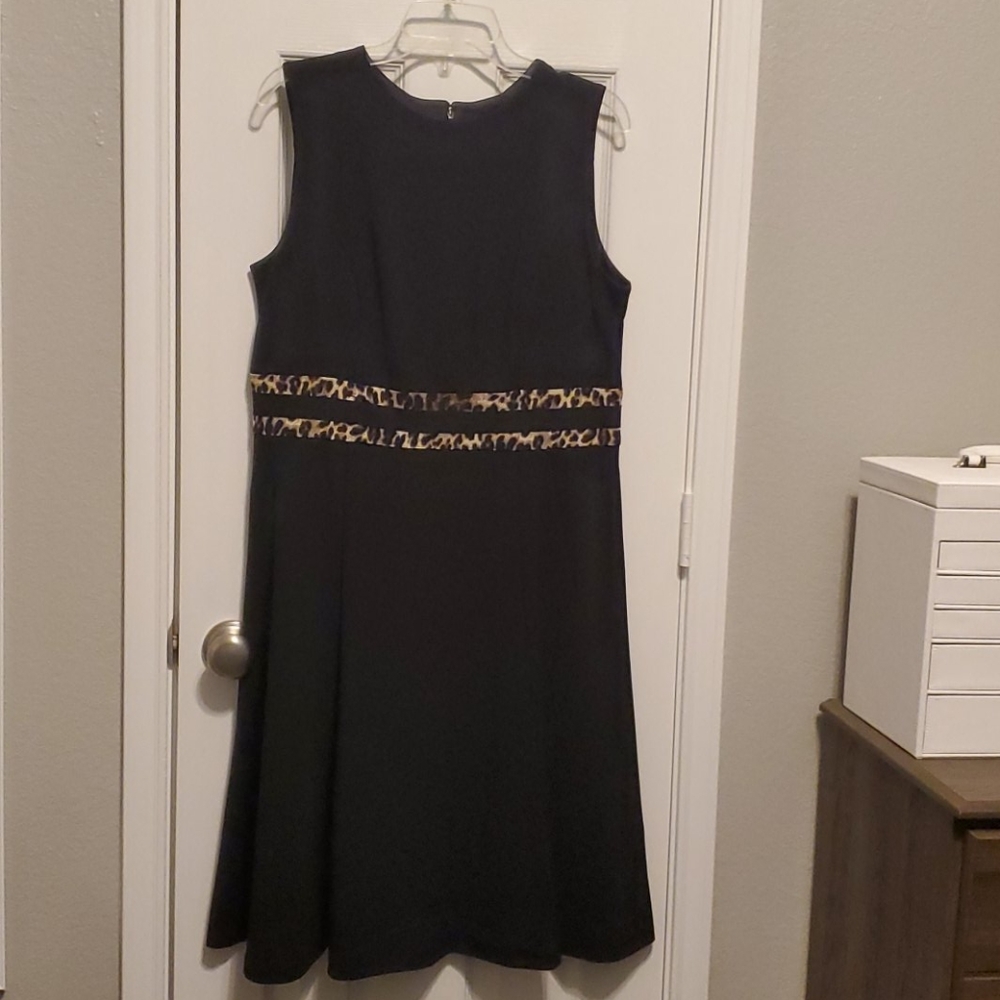 NWT Black dress w/leopard trim, never worn